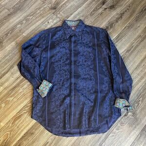 Robert Graham Shirt Men M Multicolor Paisley Embroidered Flip-Cuff Long Sleeve